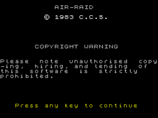 Air Raid title screen for ZX Spectrum